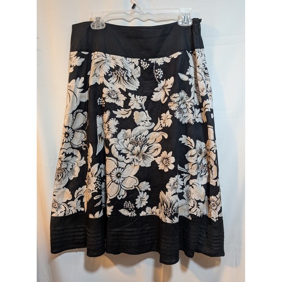 Nicole Miller 10 Black Ivory Floral Sequin Midi Skirt Boho Coastal Cowgirl Glam - Picture 2 of 10